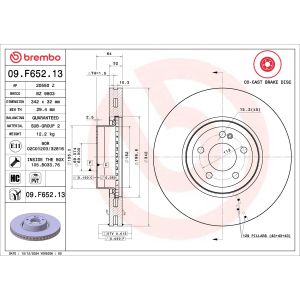 Disco de travão BREMBO 09.F652.13, 1 Peça