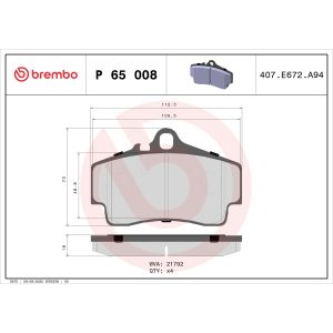 Bremsbelagsatz, Scheibenbremse BREMBO P 65 008