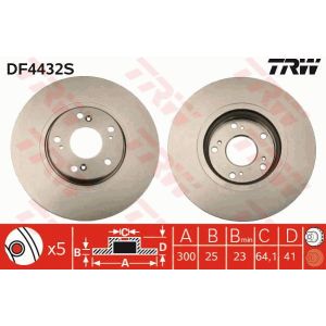 Bremsscheibe TRW DF4432S vorne, belüftet, 1 Stück