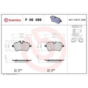 Conjunto de pastilhas de travão BREMBO P 06 086, frente