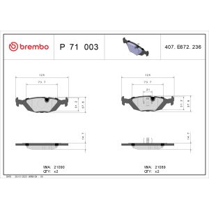 Bremsbelagsatz, Scheibenbremse BREMBO P 71 003