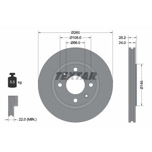 Disque de frein TEXTAR 92078603 avant, ventilé, 1 pièce