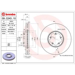 Jarrulevy BREMBO 09C24310 edessä, tuuletettu, 1 kpl