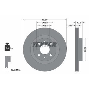 Disco freno TEXTAR 92112100 anteriore, ventilato, 1 pezzo