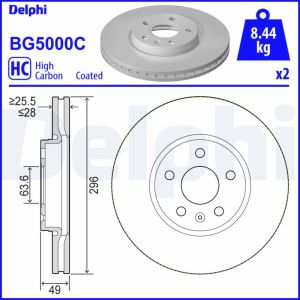 Disco de travão DELPHI BG5000C frente, ventilado, altamente carbonizado, 2 Peça