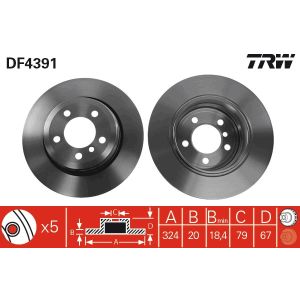 Jarrulevy TRW DF4391 takana, tuuletettu, 1 kpl