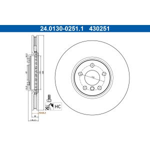 Disco de travão ATE 24.0130-0251.1 Frente, ventilado, altamente carbonizado, 1 Peça