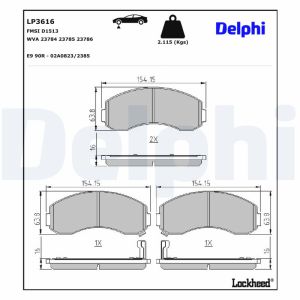 Conjunto de pastilhas de travão DELPHI LP3616, frente