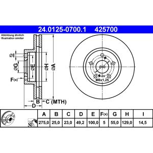 Disco de freno ATE 24.0125-0700.1 vorne, ventilado , 1 Pieza