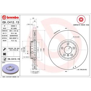 Disco freno BREMBO 09C41213 anteriore, ventilato, altamente carbonizzato, 1 pezzo