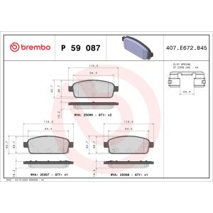 Conjunto de pastilhas de travão BREMBO P 59 087, atrás