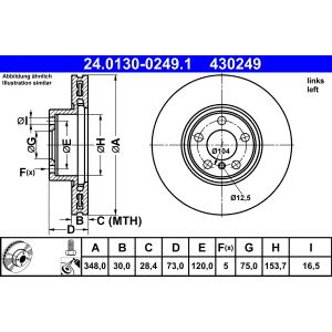 Disco de freno ATE 24.0130-0249.1 vorne, ventilado , altamente carbonizado, 1 Pieza