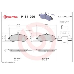 Conjunto de pastilhas de travão BREMBO P 61 096, frente