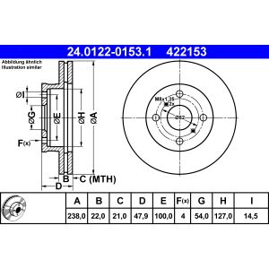 Disco de freno ATE 24.0122-0153.1 delantero, ventilado , 1 Pieza