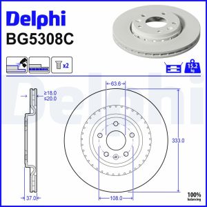 Disco de travão DELPHI BG5308C, 2 Peça