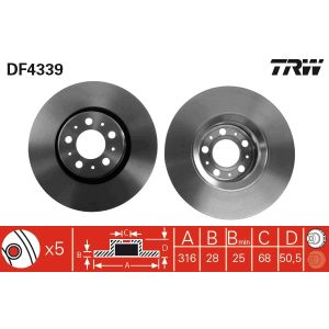 Jarrulevy TRW DF4339 edessä, tuuletettu, 1 kpl