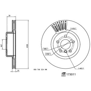 Remschijf FEBI BILSTEIN 173011 voorkant, geventileerd, sterk verkoold, 1 stuk