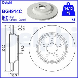 Disco de travão DELPHI BG4914C atrás, ventilado, altamente carbonizado, 2 Peça