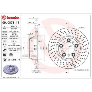 Remschijf BREMBO 09C87811 achter, geventileerd, sterk gecarboniseerd, 1 Stuk