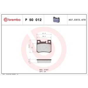 Bremsbelagsatz, Scheibenbremse BREMBO P 50 012