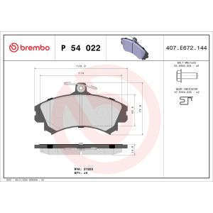Bremsbelagsatz, Scheibenbremse BREMBO P 54 022