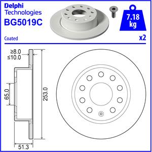 Bremsscheiben DELPHI BG5019C hinten, voll, 2 Stück