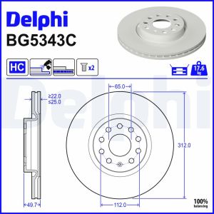 Remschijf DELPHI BG5343C, 2 stuk