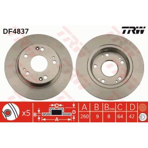 Bremsscheibe TRW DF4837 hinten, voll, 1 Stück