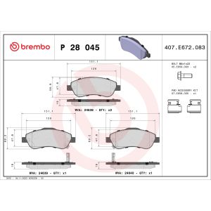 Jeu de plaquettes de frein BREMBO P 28 045, avant