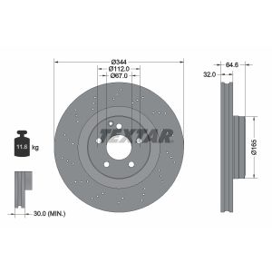 Disque de frein TEXTAR 92277605 avant, ventilé, perforé, à haute teneur en carbone, 1 pièce