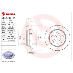 Jarrulevy BREMBO 08.4738.14, takana, täysi, 1 kpl