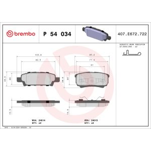 Conjunto de pastilhas de travão BREMBO P 54 034, atrás
