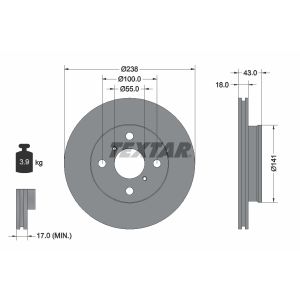 Disco freno TEXTAR 92076500 anteriore, ventilato, 1 pezzo