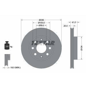 Disco de freno TEXTAR 92133403 frente, ventilado, 1 pieza