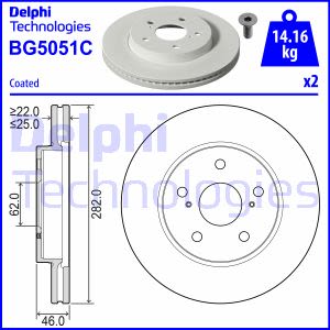 Remschijf DELPHI BG5051C voorkant, geventileerd, 2 stuk