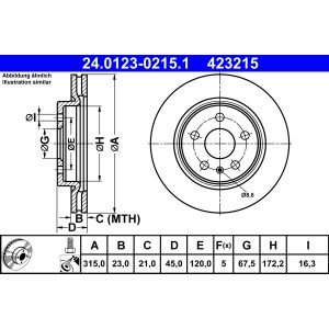 Disco de freno ATE 24.0123-0215.1 hinten, ventilado , 1 Pieza