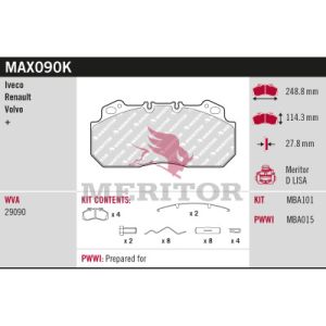 Jogo de pastilhas de travão, travão de disco MERITOR MAX090K