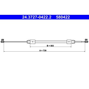 Kabel, parkeerrem ATE 24.3727-0422.2 rechts