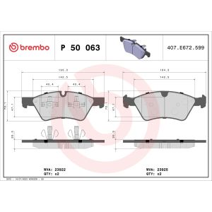 Jeu de plaquettes de frein BREMBO P 50 063, avant