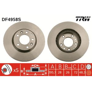 Jarrulevy TRW DF4958S edessä, tuuletettu, erittäin hiilihappoinen, 1 kpl