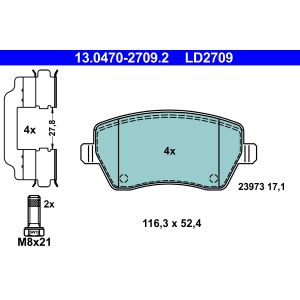 Conjunto de pastilhas de travão ATE 13.0470-2709.2, frente