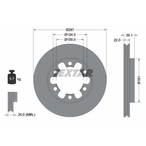 Disco freno TEXTAR 92070100 anteriore, ventilato, 1 pezzo