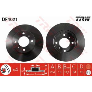 Bremsscheibe TRW DF4021 vorne, voll, 1 Stück