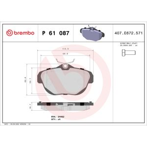 Bremsbelagsatz, Scheibenbremse BREMBO P 61 087