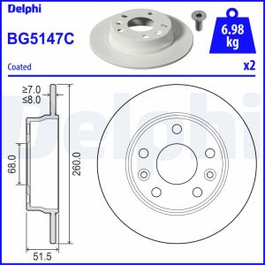 Disco de travão DELPHI BG5147C atrás, completo, 2 Peça