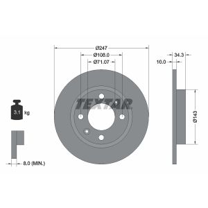 Disque de frein TEXTAR 92048200 à l'arrière, plein, 1 pièce