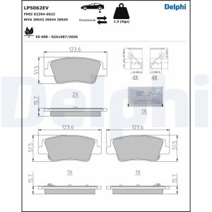 Conjunto de pastilhas de travão DELPHI LP5062EV