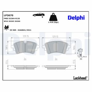 Conjunto de pastilhas de travão DELPHI LP3670, atrás