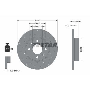 Disque de frein TEXTAR 92316003 à l'arrière, perforé, plein, 1 pièce