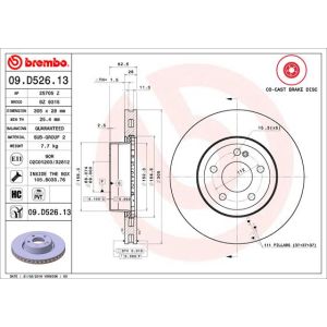 Remschijf BREMBO 09D52613 voorkant, geventileerd, sterk gecarboniseerd, 1 Stuk